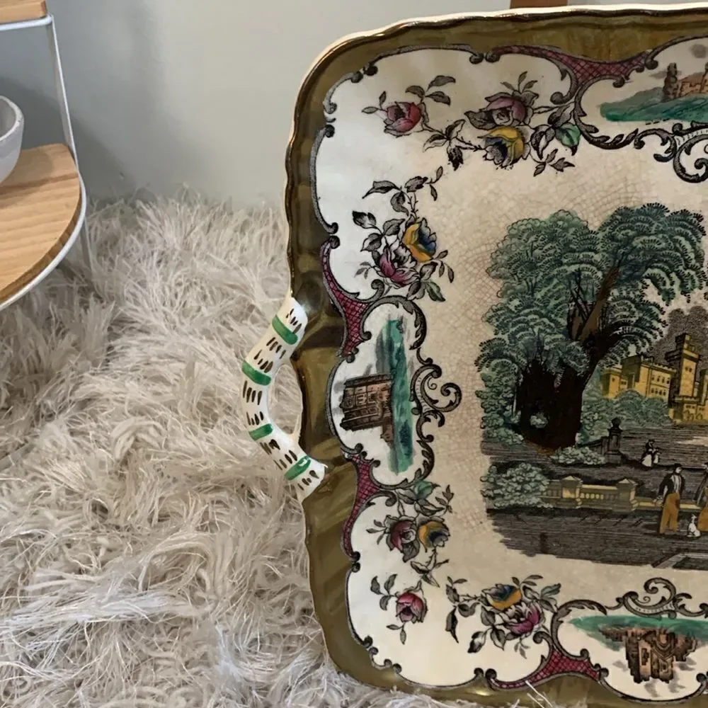 Mason's Ironstone Leeds England  Square Cake Plate With Handles‎ Vintage